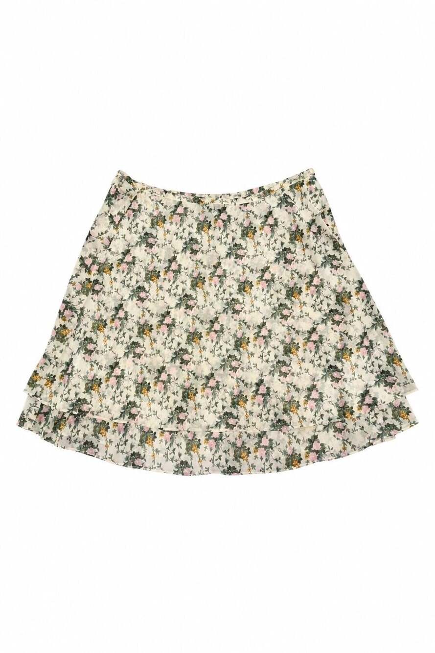Vintage Express Floral Mini Skirt Size L Ruffle Tiered